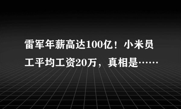 雷军年薪高达100亿！小米员工平均工资20万，真相是……