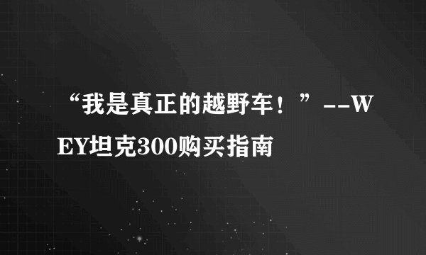 “我是真正的越野车！”--WEY坦克300购买指南