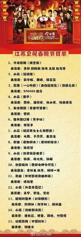 2014江苏卫视春晚节目单/明星有哪些