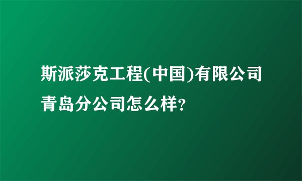斯派莎克工程(中国)有限公司青岛分公司怎么样？