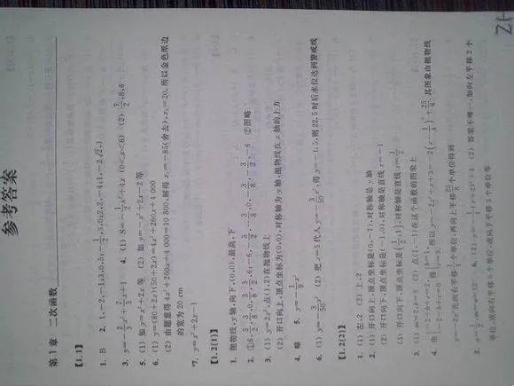 浙教版九年级上册数学作业本答案