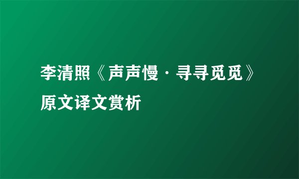 李清照《声声慢·寻寻觅觅》原文译文赏析