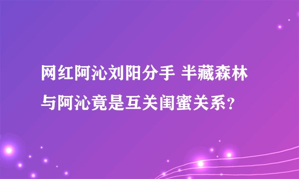 网红阿沁刘阳分手 半藏森林与阿沁竟是互关闺蜜关系？