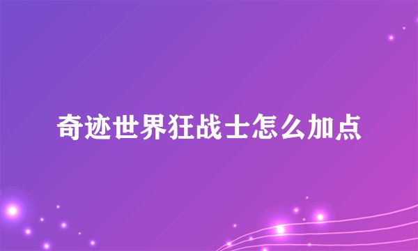奇迹世界狂战士怎么加点