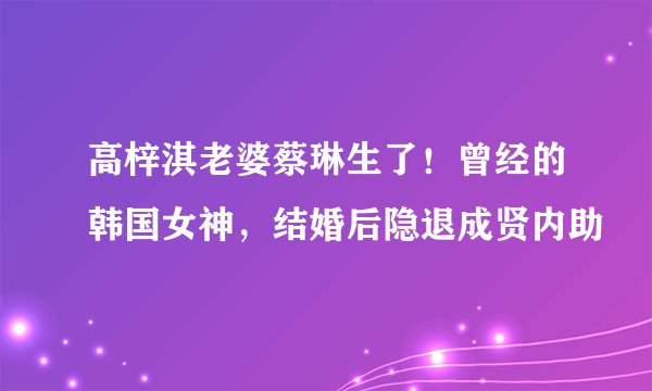高梓淇老婆蔡琳生了！曾经的韩国女神，结婚后隐退成贤内助