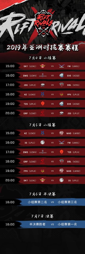 2019LOL洲际赛7月7日赛程时间表 比赛直播地址