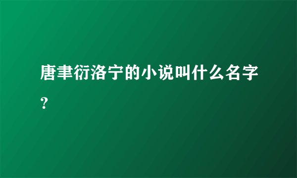 唐聿衍洛宁的小说叫什么名字？