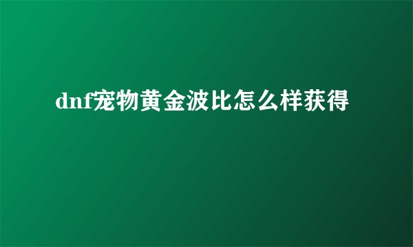 dnf宠物黄金波比怎么样获得