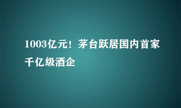 1003亿元！茅台跃居国内首家千亿级酒企