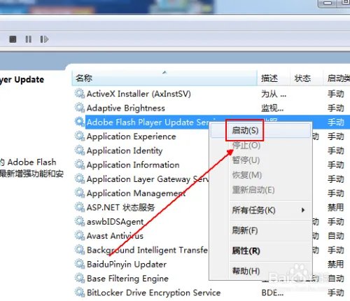 如何启用AdobeFlash Player Update Service服务
