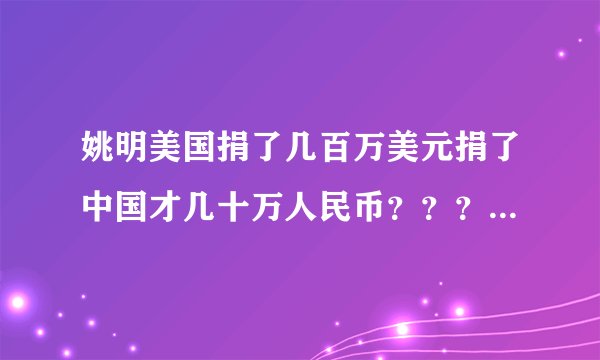 姚明美国捐了几百万美元捐了中国才几十万人民币？？？这怎么回事啊