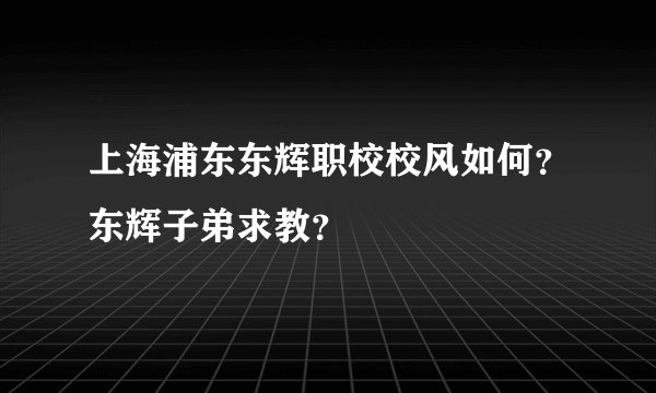 上海浦东东辉职校校风如何？东辉子弟求教？