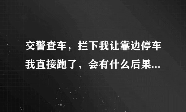 交警查车，拦下我让靠边停车我直接跑了，会有什么后果或者是处罚，请师傅们讲的详细一点，我没有经验。