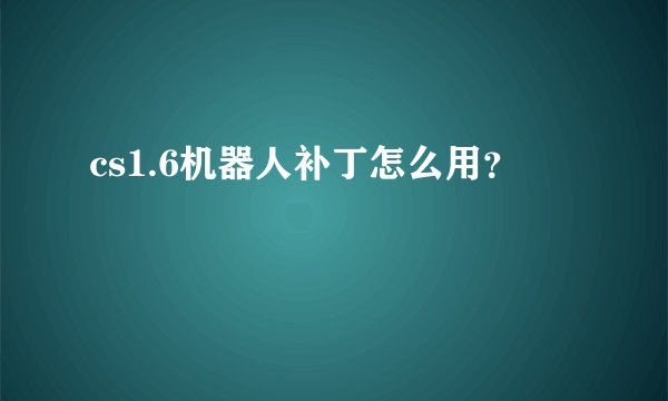 cs1.6机器人补丁怎么用？