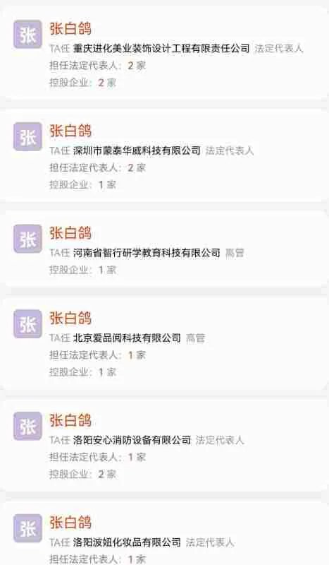 张白鸽开的什么公司