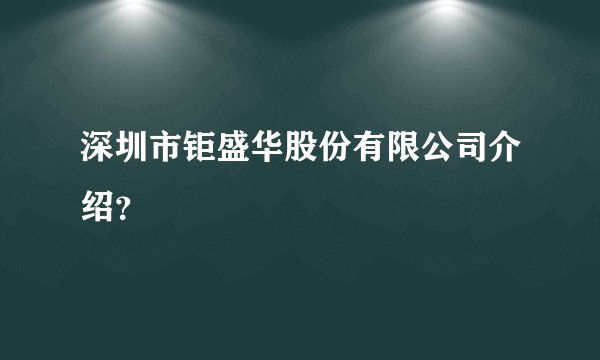 深圳市钜盛华股份有限公司介绍？