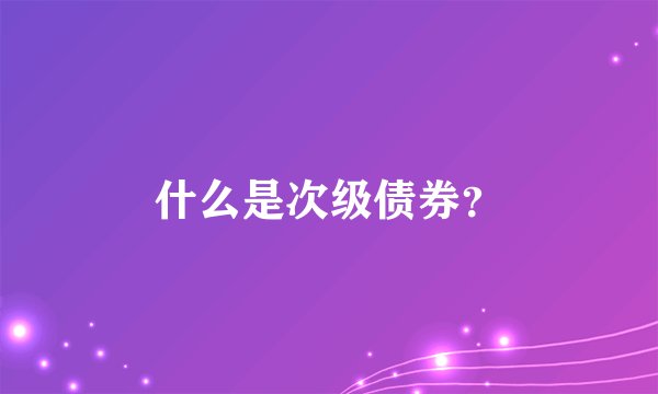 什么是次级债券？
