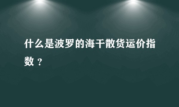 什么是波罗的海干散货运价指数 ？