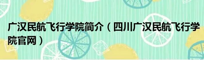 广汉民航飞行学院简介（四川广汉民航飞行学院官网）
