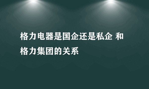 格力电器是国企还是私企 和格力集团的关系