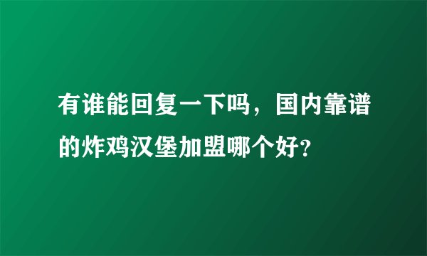 有谁能回复一下吗，国内靠谱的炸鸡汉堡加盟哪个好？