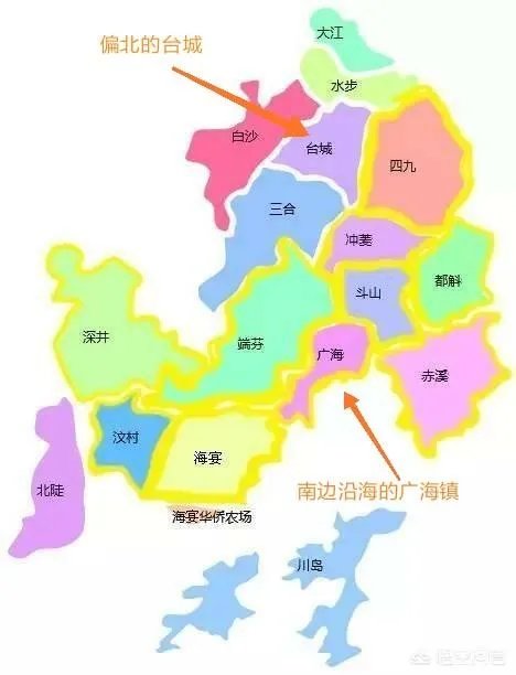 为什么江门台山市的市政府在偏北的台城镇，而不是大略居中？为什么还在海边的广海镇？