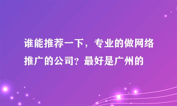 谁能推荐一下，专业的做网络推广的公司？最好是广州的