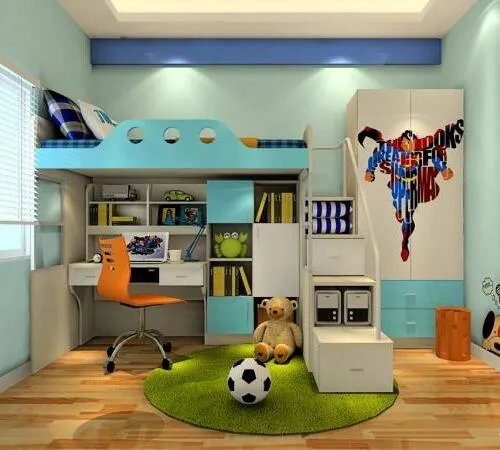 组合床儿童房布置图片 4个小卧室高低床设计方案