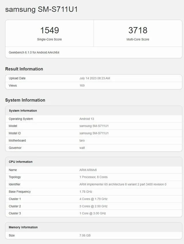 美版三星Galaxy S23 FE手机现身跑分库,搭载高通骁龙 8 Gen 1 处理器