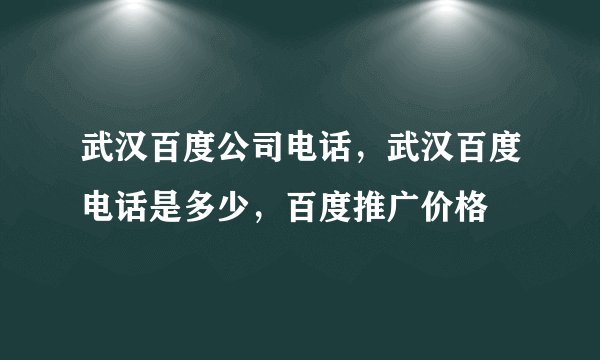 武汉百度公司电话，武汉百度电话是多少，百度推广价格