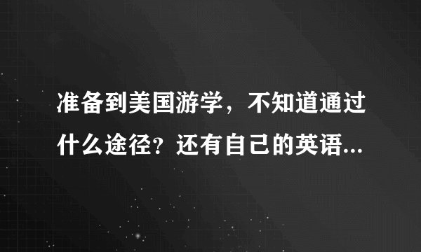 准备到美国游学，不知道通过什么途径？还有自己的英语水平有待提高，怎么提高啊？请各位达人帮忙，谢谢啦