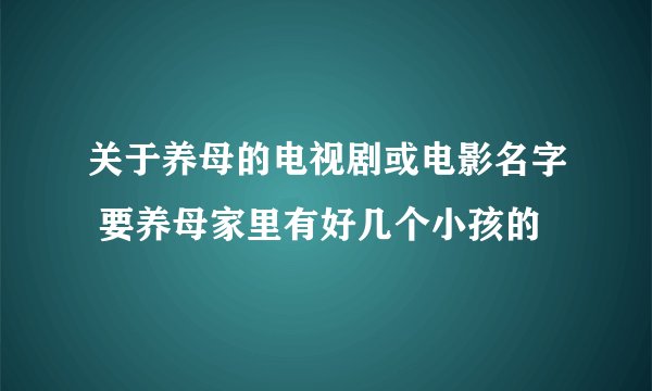 关于养母的电视剧或电影名字 要养母家里有好几个小孩的