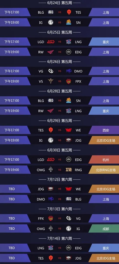 《LOL》LPL夏季赛2019赛程表