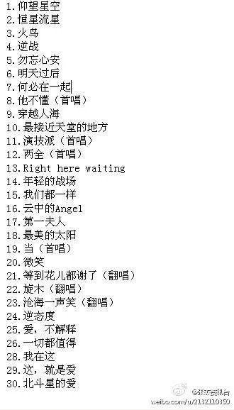 2013张杰广州演唱会歌单